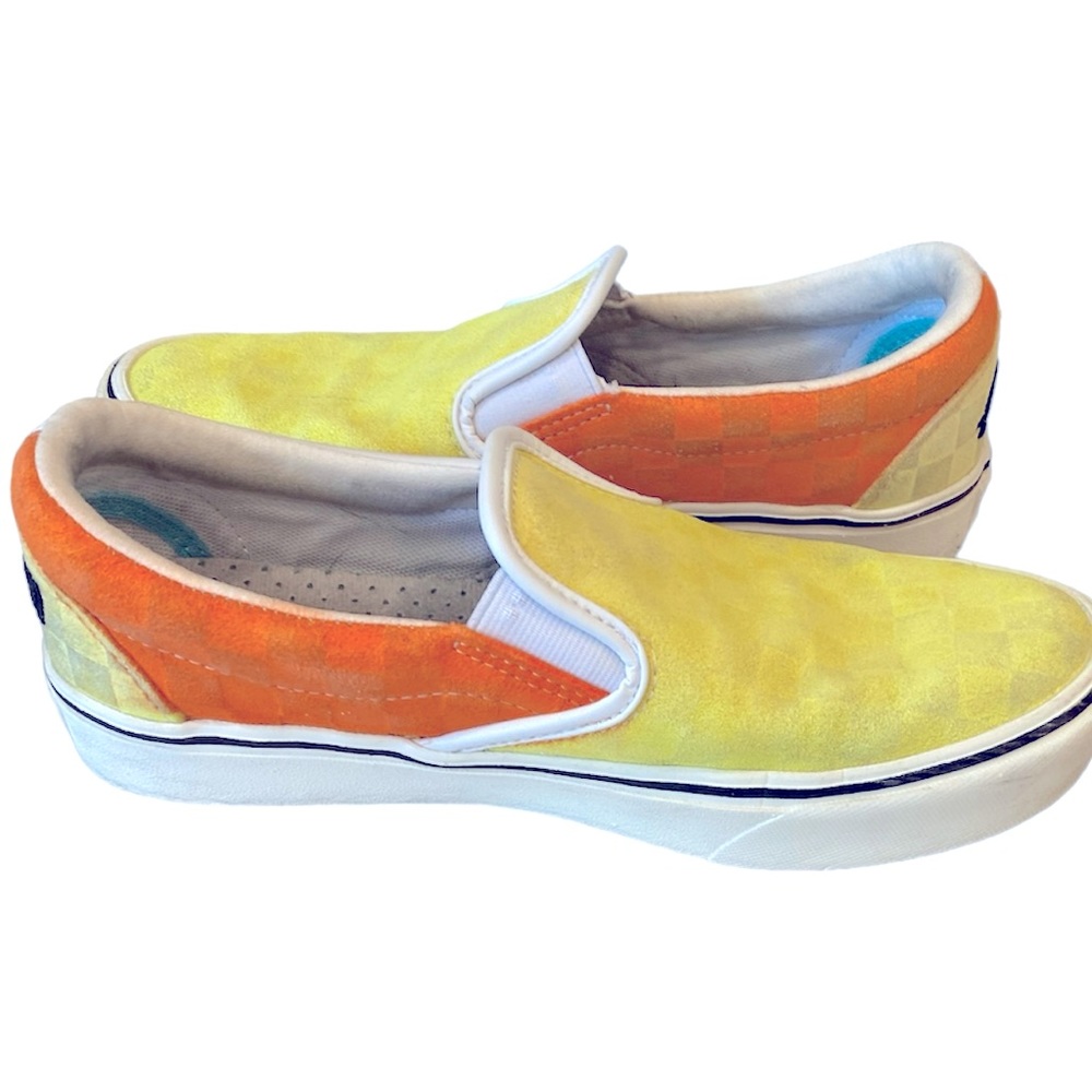 RARE Vans Penn Tennis Ball Checkerboard Slide On Sneakers Yellow Orange W7